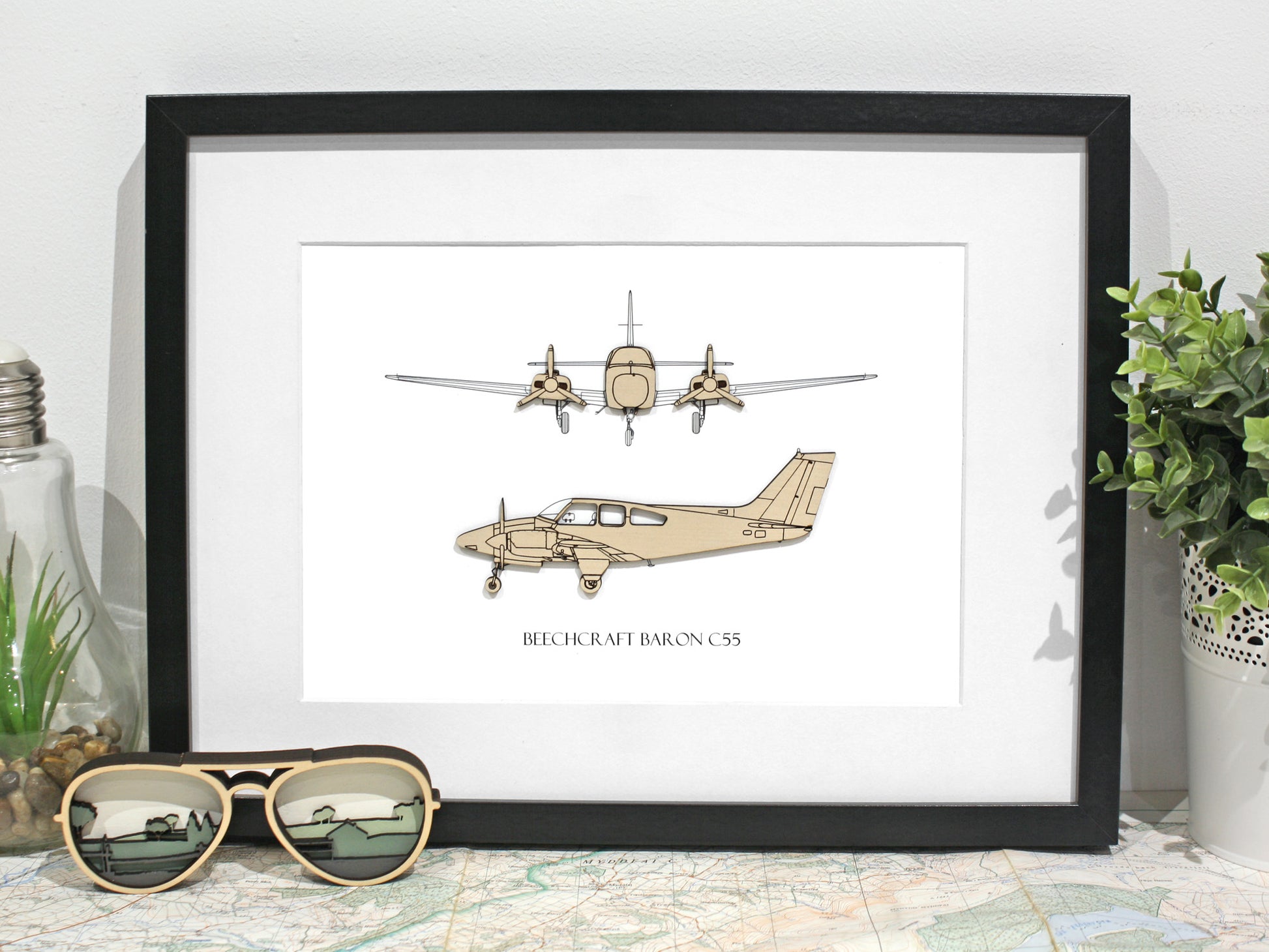 Beechcraft Baron C55 blueprint art