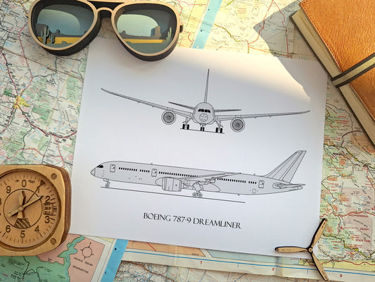 Boeing 787-9 Dreamliner blueprint art