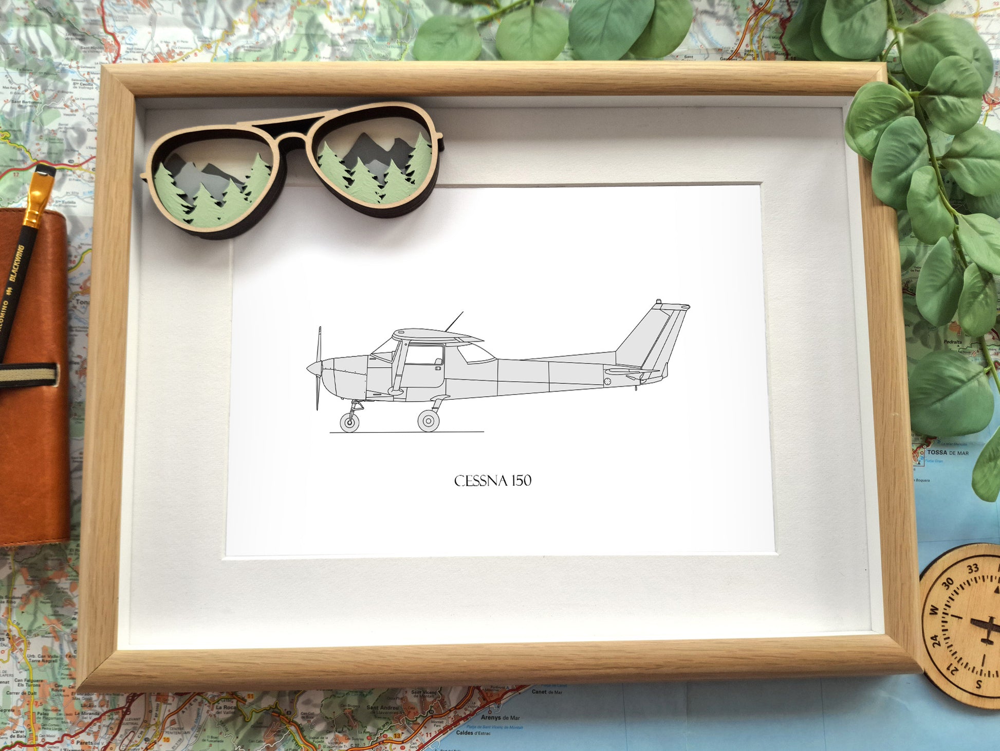 Cessna 150 aviation blueprint art