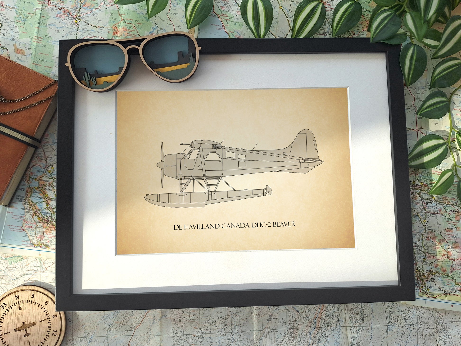 DHC-2 Beaver Floatplane blueprint aviation art