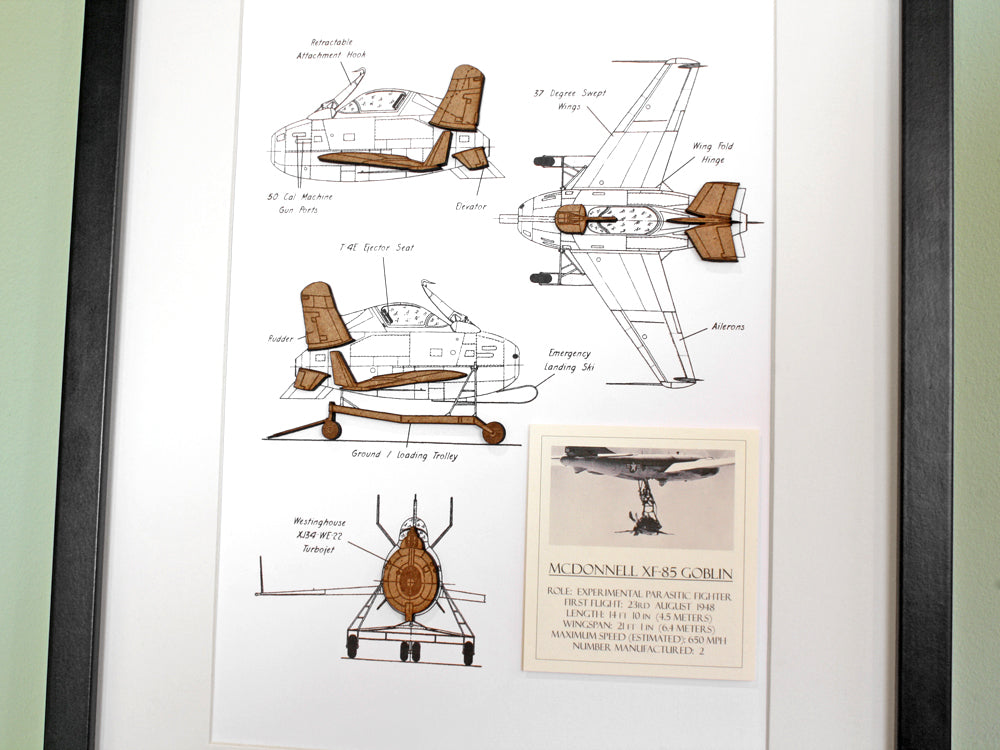 mcdonnell xf-85 goblin blueprint wall art, aviation art