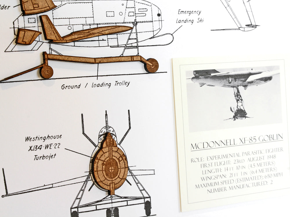 mcdonnell xf-85 goblin blueprint wall art, aviation art