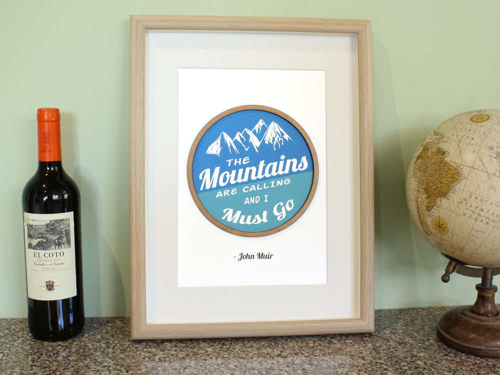 John Muir Mountains Quote wall art, cabin home decor
