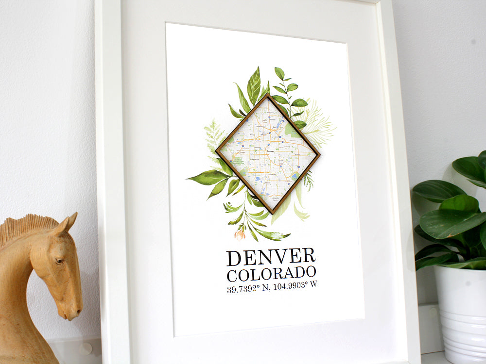 custom map and coordinates wall art gift