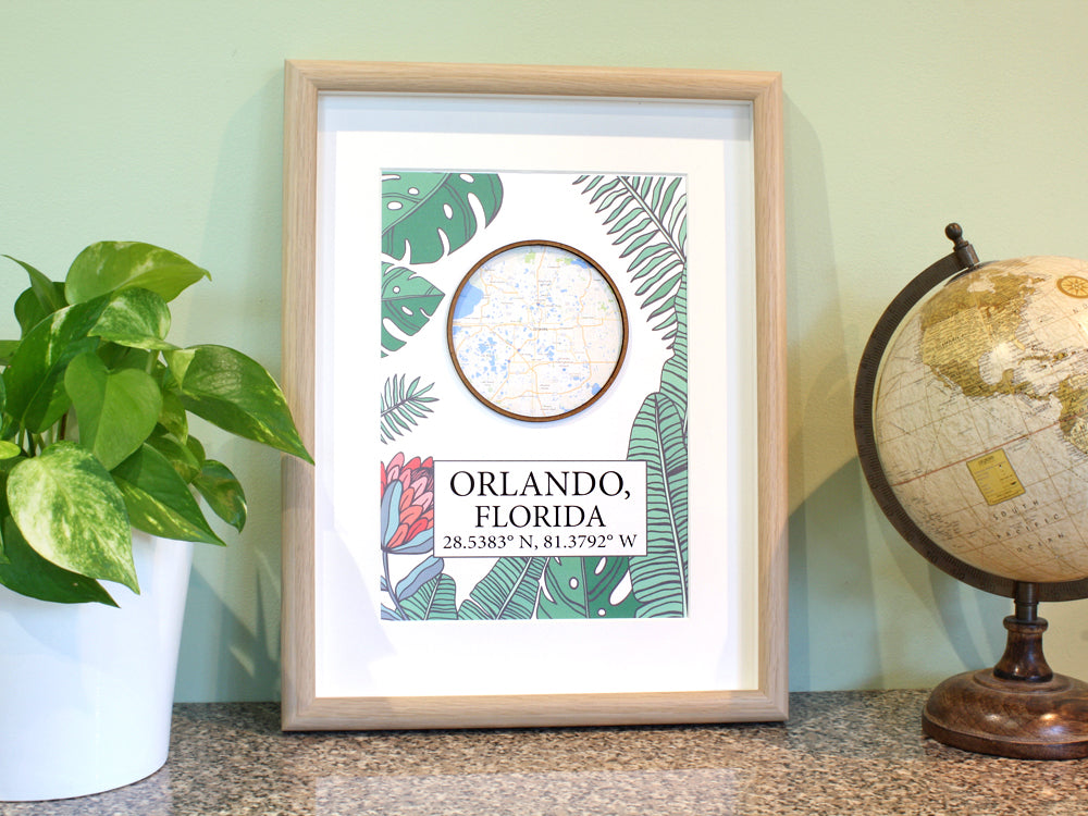custom map art tropical foliage