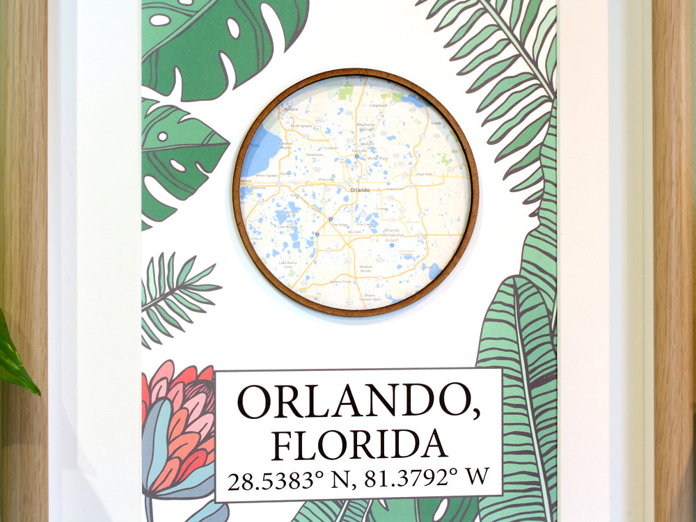 custom map art tropical leaves