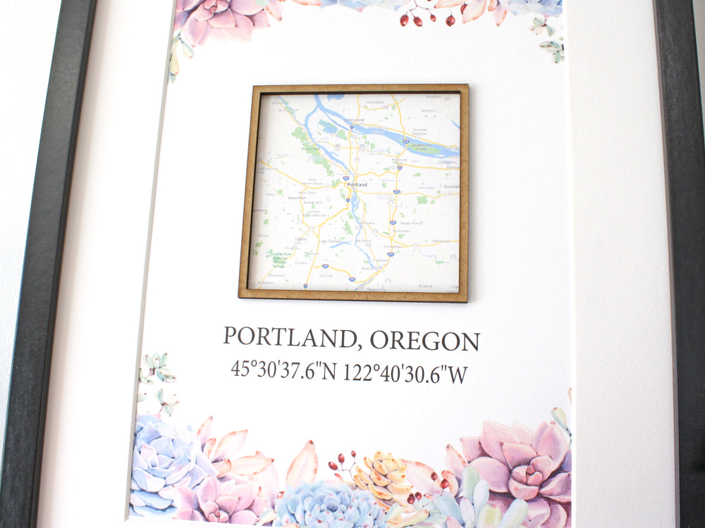 Custom Coordinates & Map, Succulent Home Decor