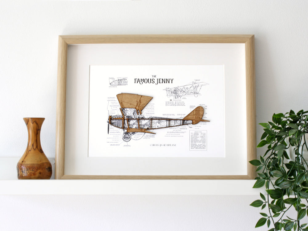 Biplane blueprint wall art, aviation decor