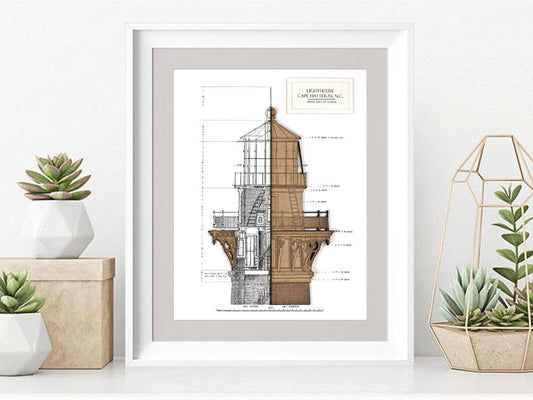 Lighthouse Blueprint, Nautical Decor