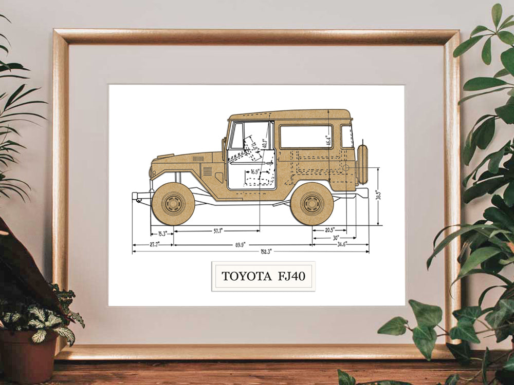 Toyota FJ40 Land Cruiser blueprint art gift