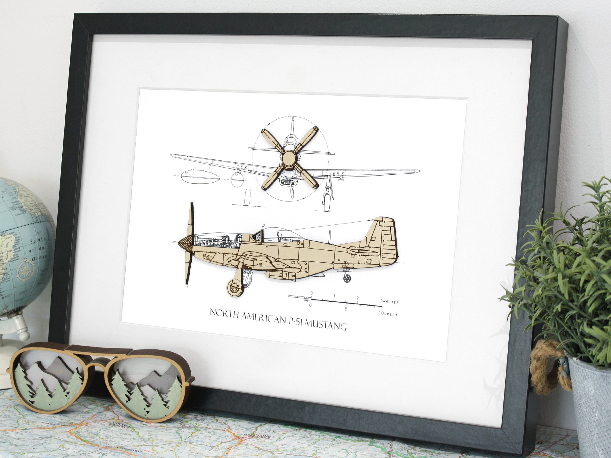 P-51 Mustang Blueprint Art | P51 Gift | Laser Cut Wood Art & Gifts ...