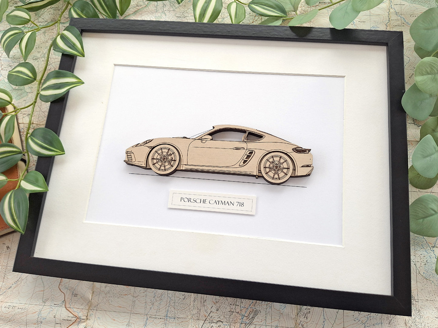 Porsche Cayman 718 blueprint art