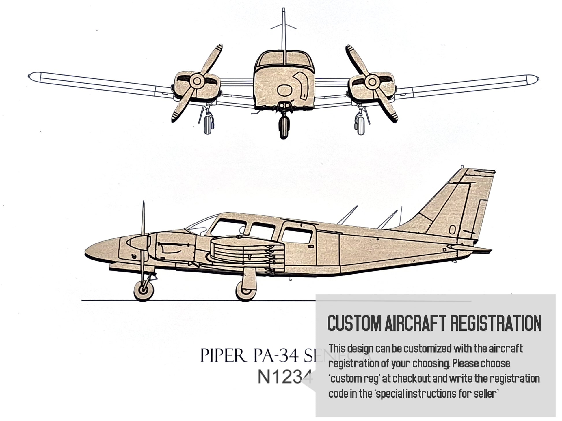 Piper PA-34 Seneca custom aviation art