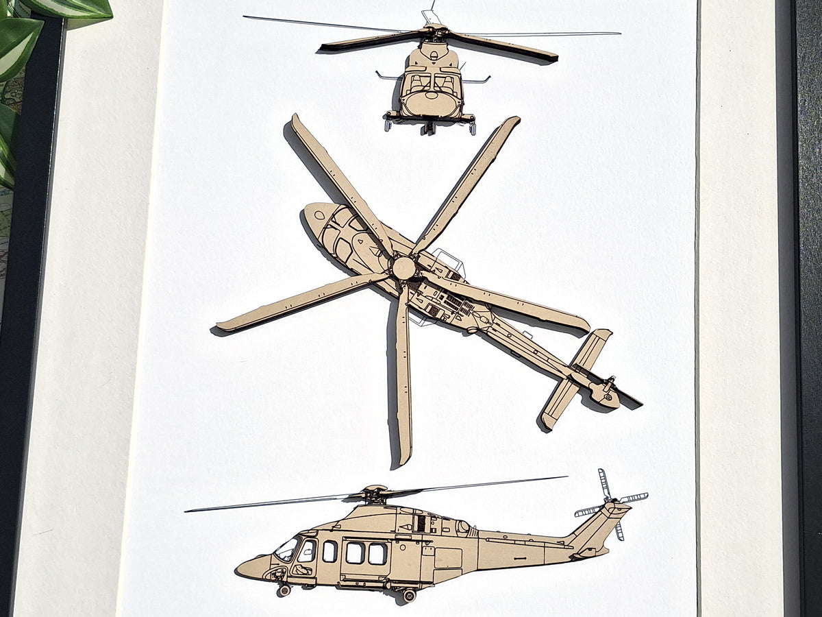 AW139 helicopter blueprint art