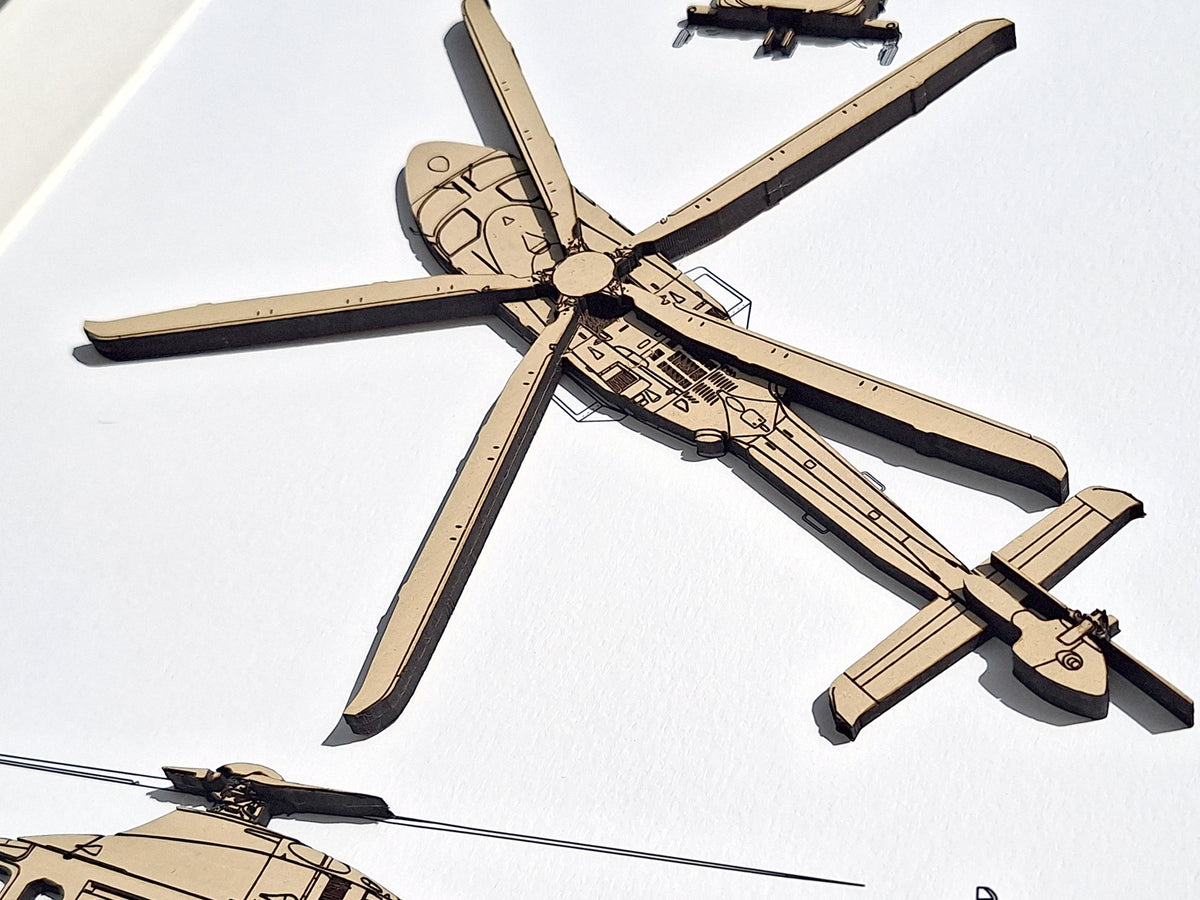 AW139 helicopter blueprint art