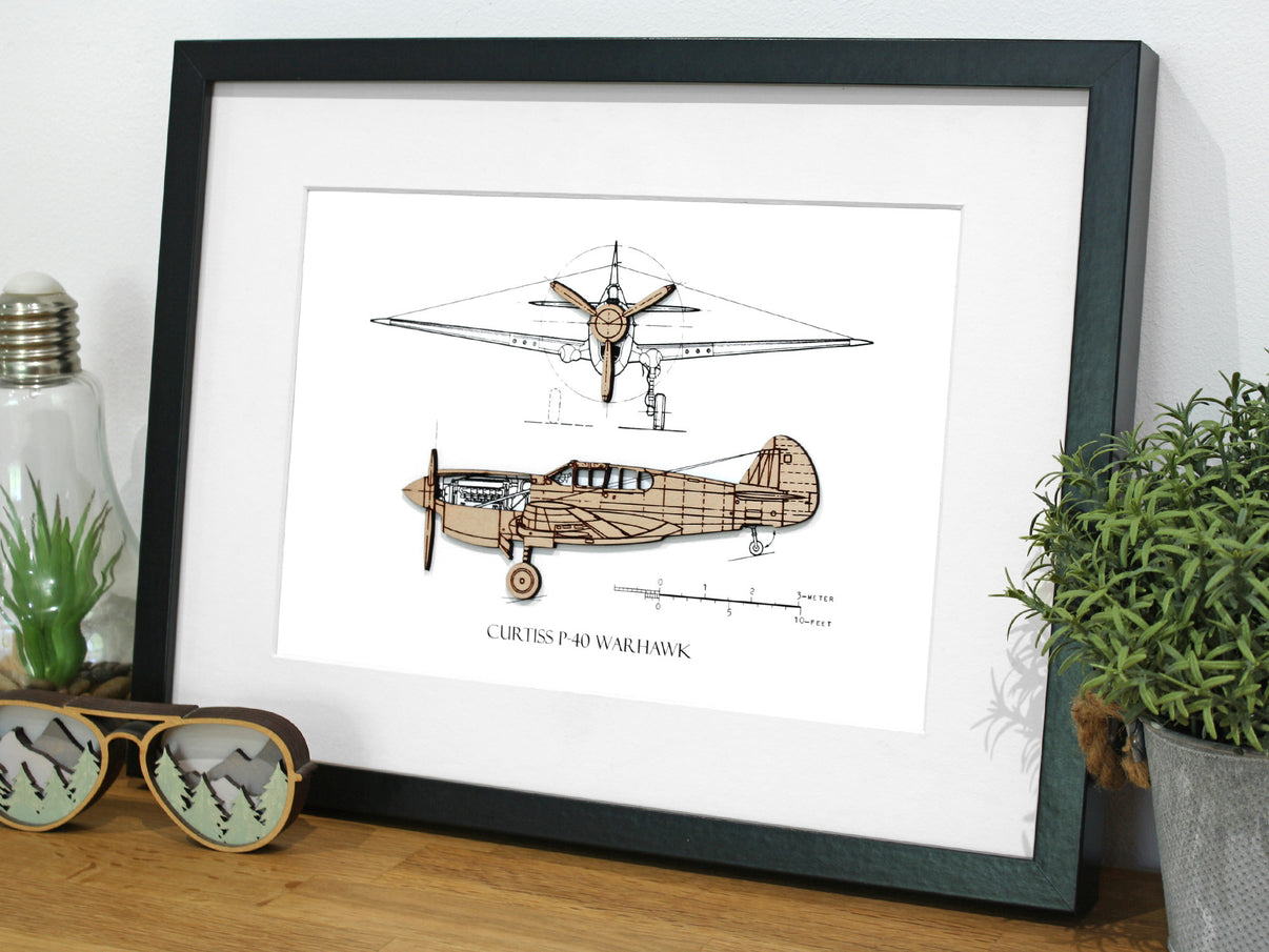 P-40 Warhawk Blueprint Art | Aviation Gift | Laser Cut Wood – Simply ...