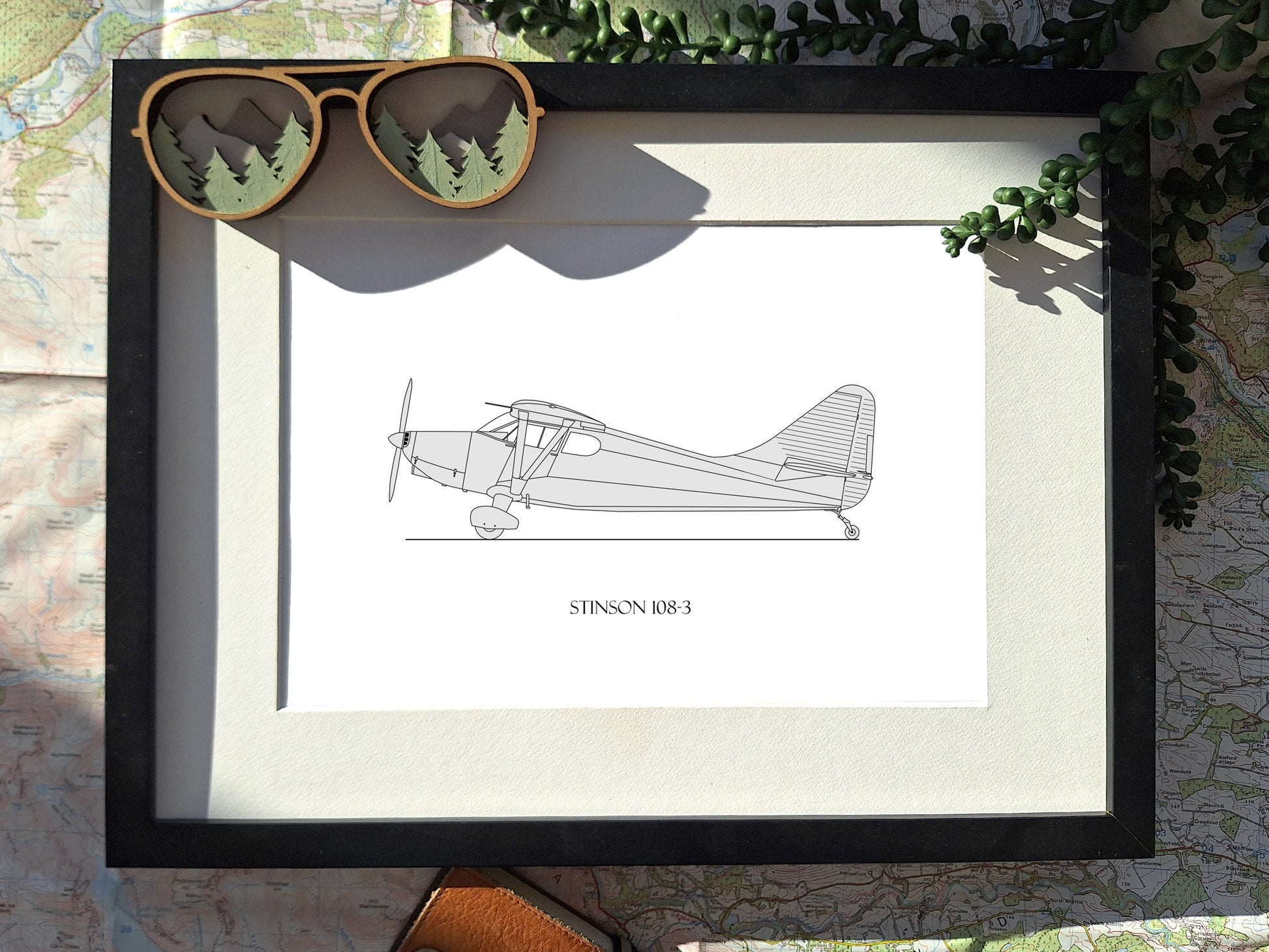 Stinson 108-3 aircraft blueprint art