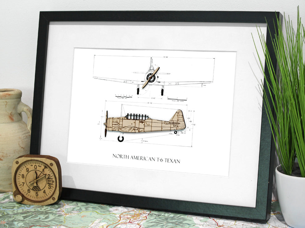 T-6 Texan Blueprint Art | Aviation Gift | Laser Cut Wood – Simply Cut Art