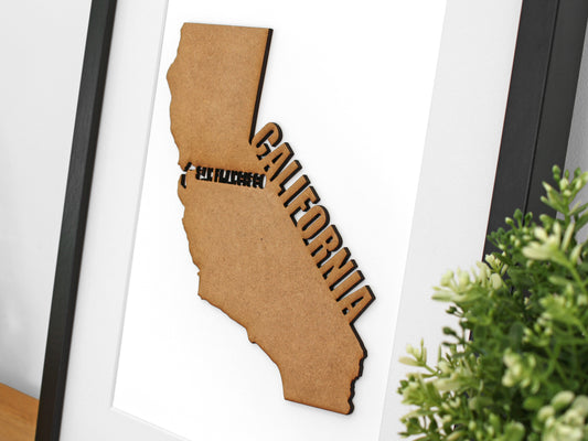 Custom map of California, laser cut wood