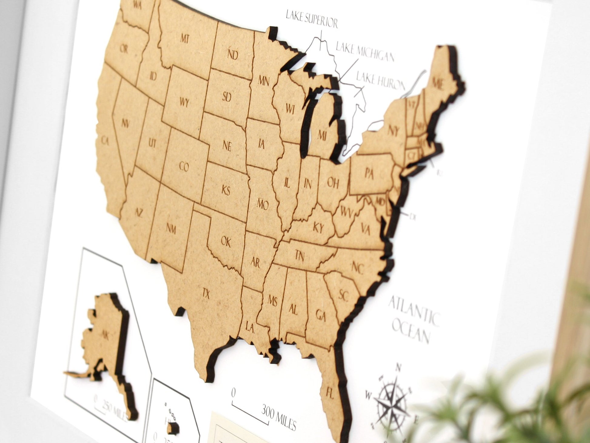 Wood cut map of USA wall art