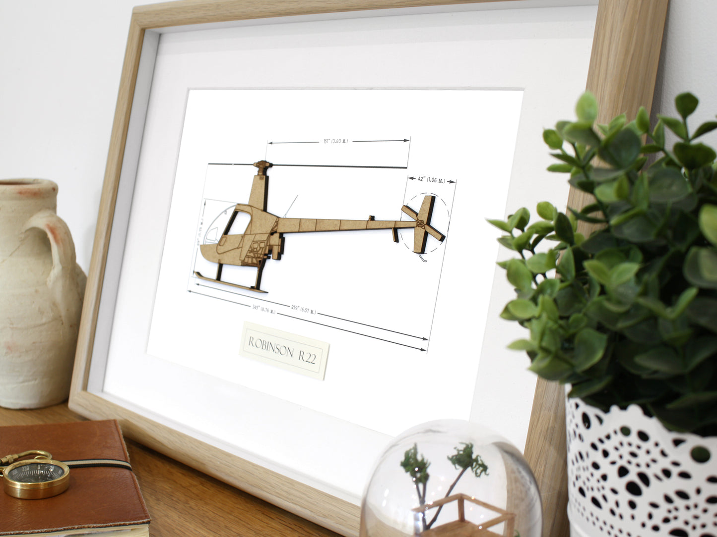 Robinson R22 helicopter blueprint art