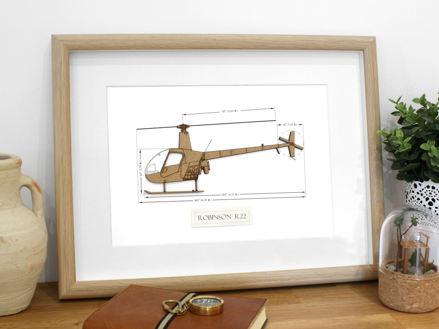 Robinson R22 helicopter blueprint art gift