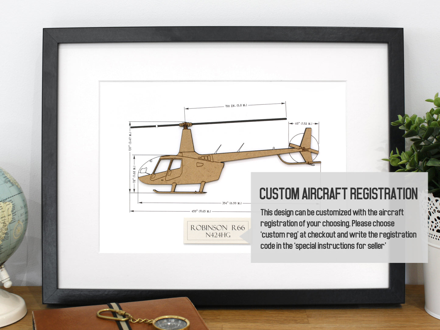 Custom Robinson R66 helicopter blueprint art