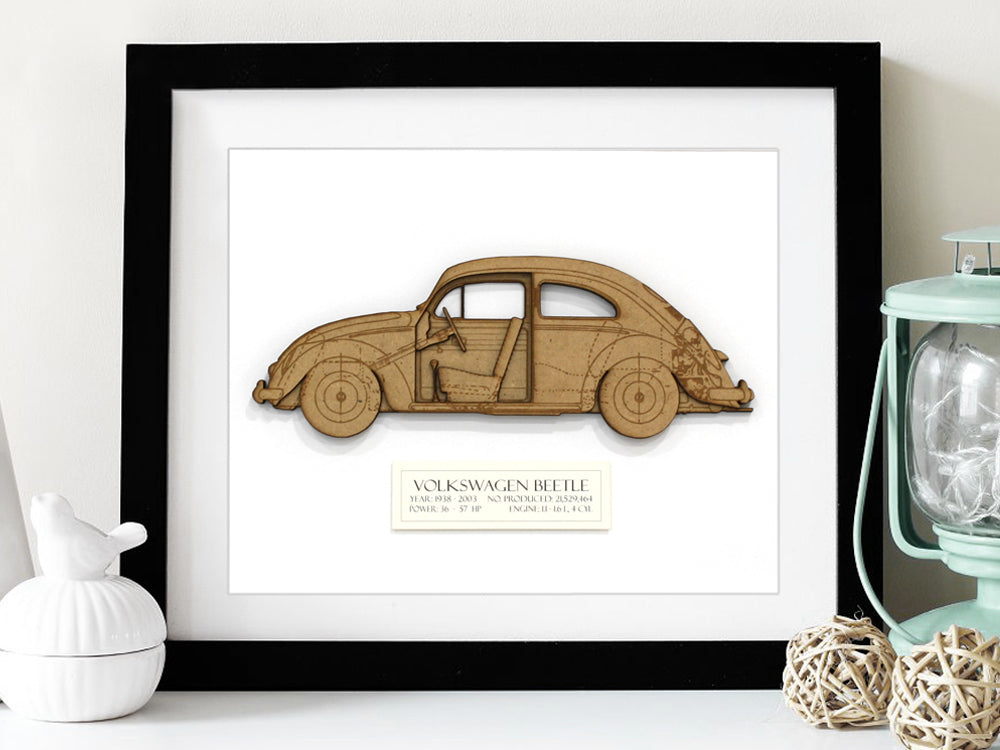 VW Bug gifts, Beetle Blueprint art