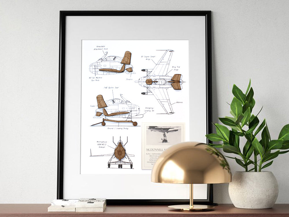 mcdonnell xf-85 goblin blueprint wall art, aviation art