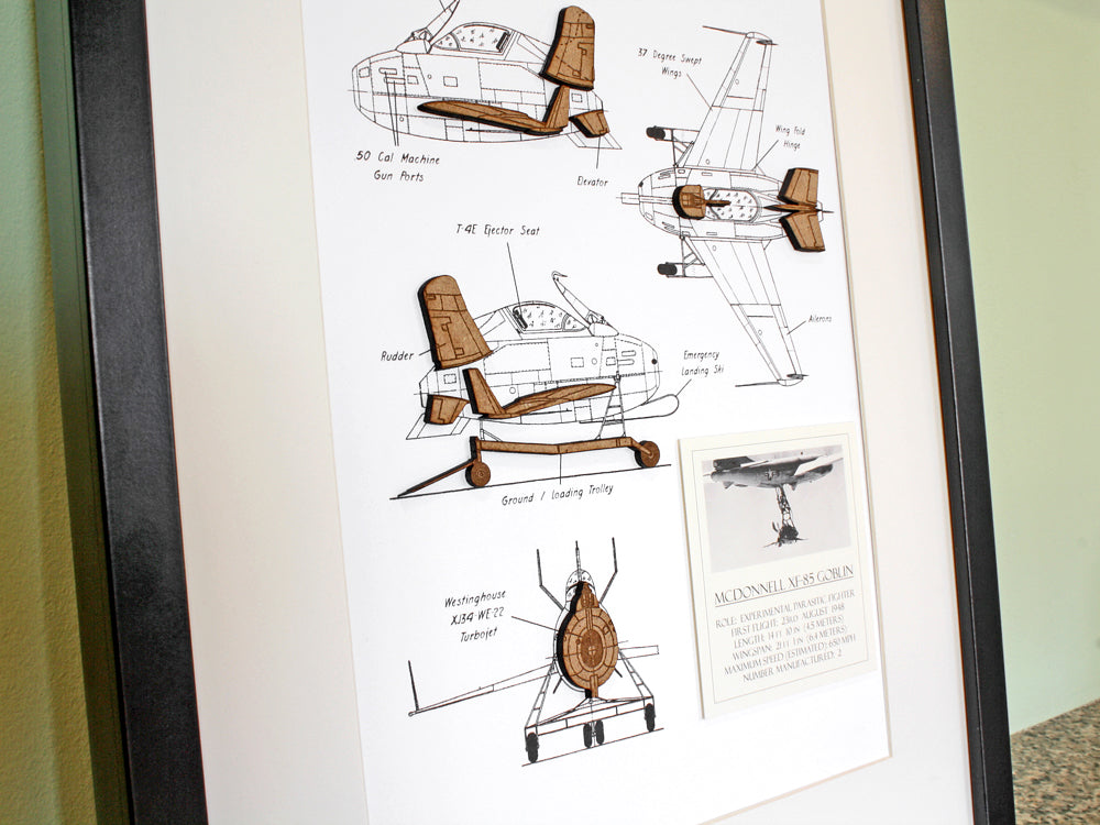 mcdonnell xf-85 goblin blueprint wall art, aviation art