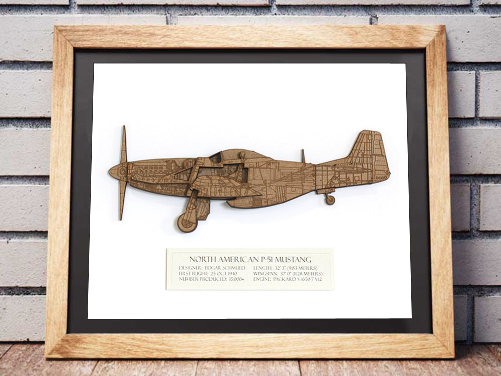 P51 Mustang blueprint art, aviation gift wall art