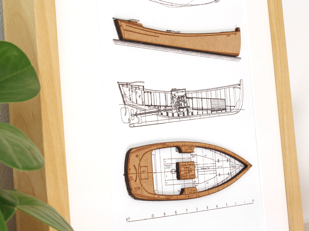 lake cabin art, boat art blueprint