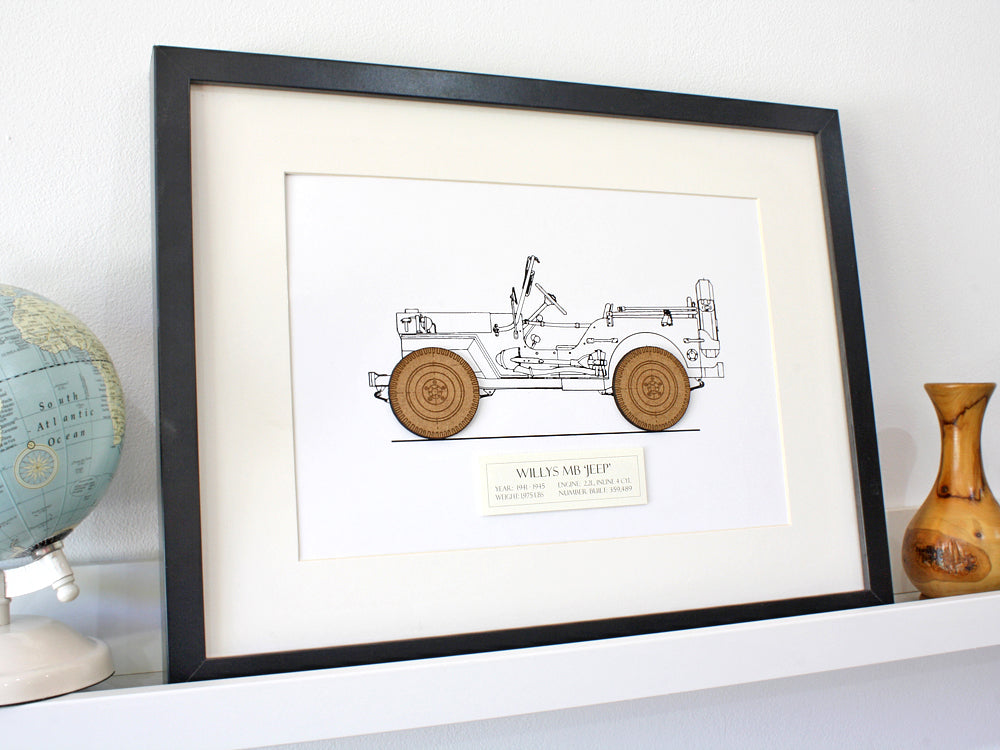 Willys Jeep blueprint art gift