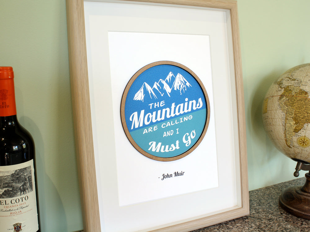 John Muir Mountains Quote wall art, cabin home decor