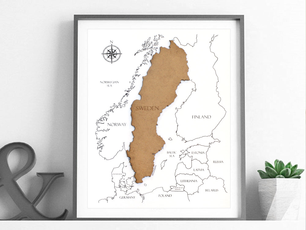 wood map of Sweden wall art gift