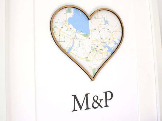 map and monogram, anniversary gift