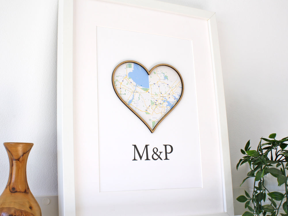 map and monogram, anniversary gift