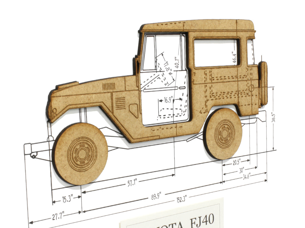 Toyota FJ40 laser cut wood blueprint art