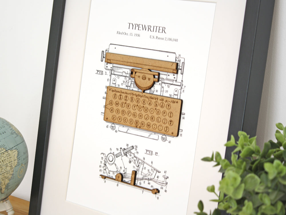 typewriter patent art, gift for writer