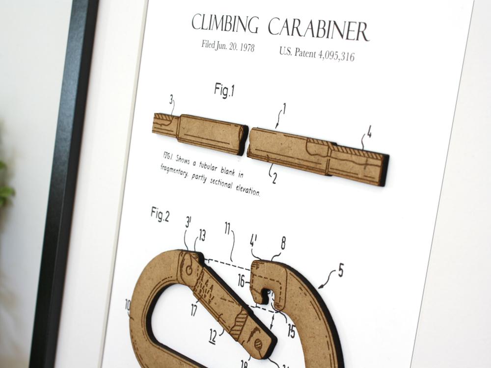 climbing art, carabiner patent print