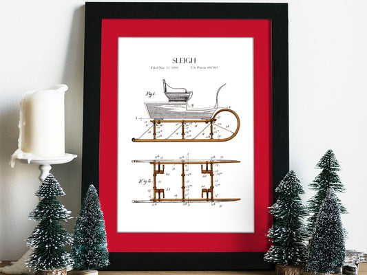 stylish Christmas decor, snow sleigh patent art