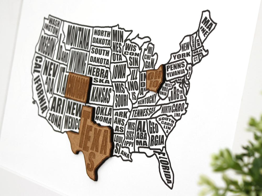 Custom US states map art