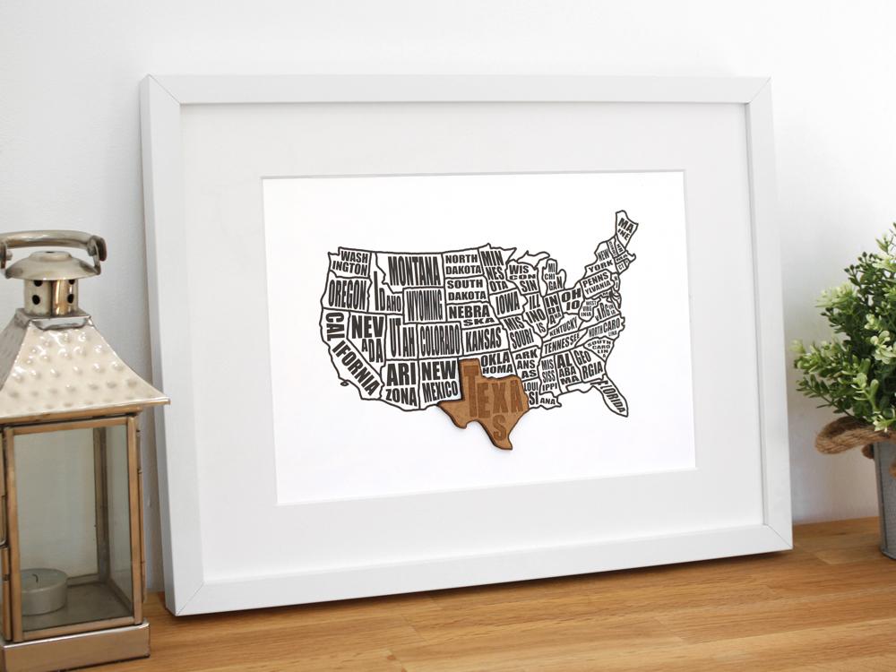 custom laser cut wood america map
