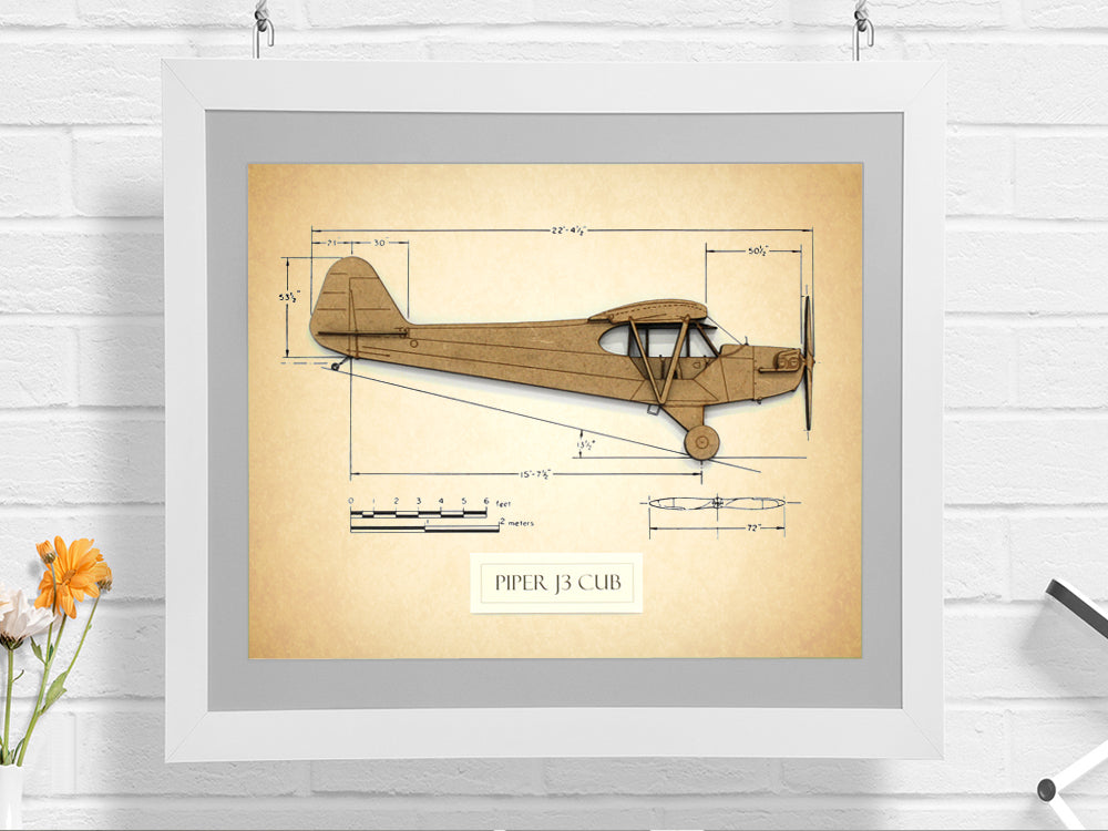 vintage Piper J3 Cub gift, aviation art