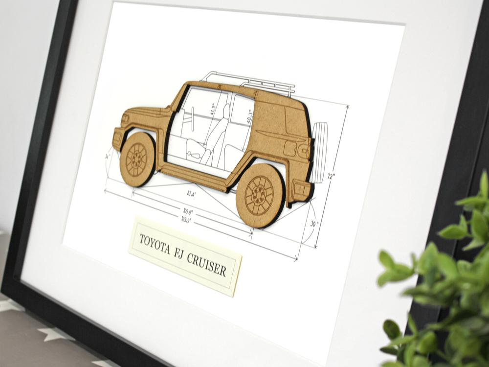 Toyota FJ Cruiser wood blueprint art