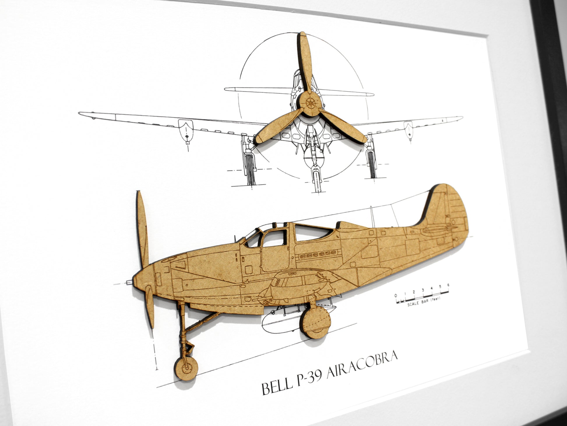 Bell P-39 Airacobra aircraft blueprint art laser cut wood