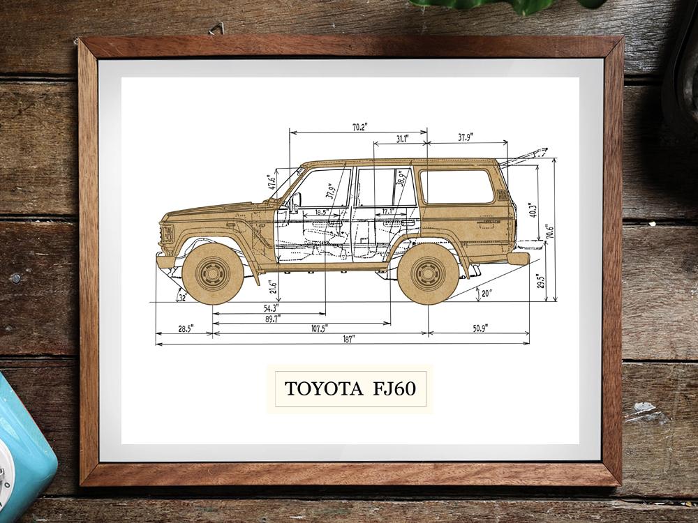 Toyota FJ60 blueprint art gift