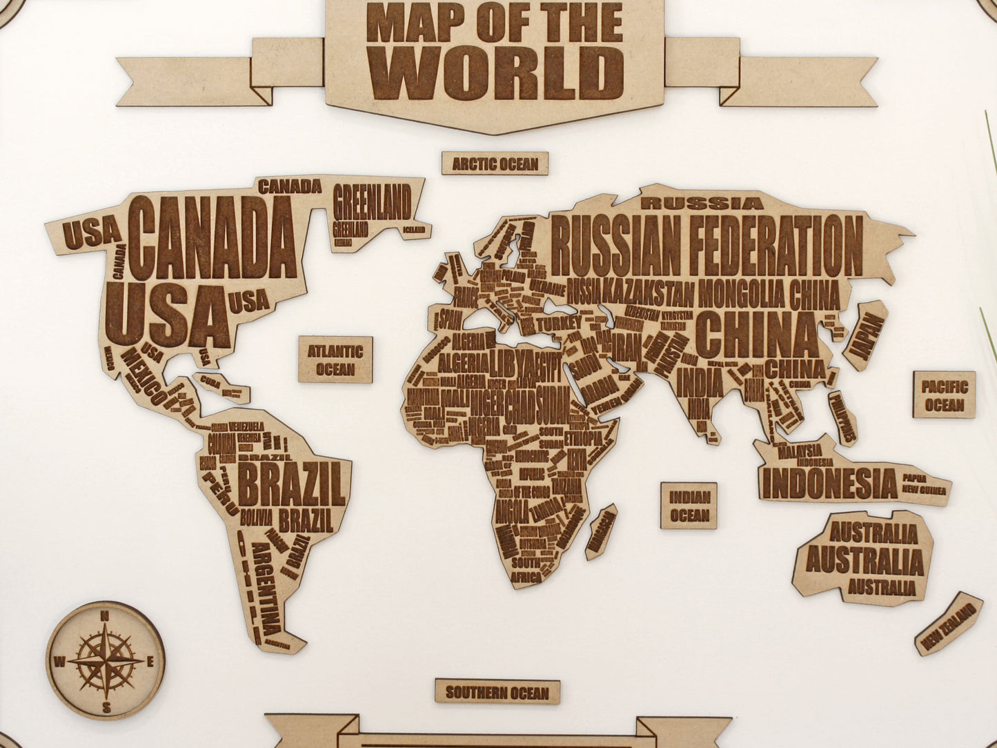 Map of the World, Wooden Map Art, Customizable