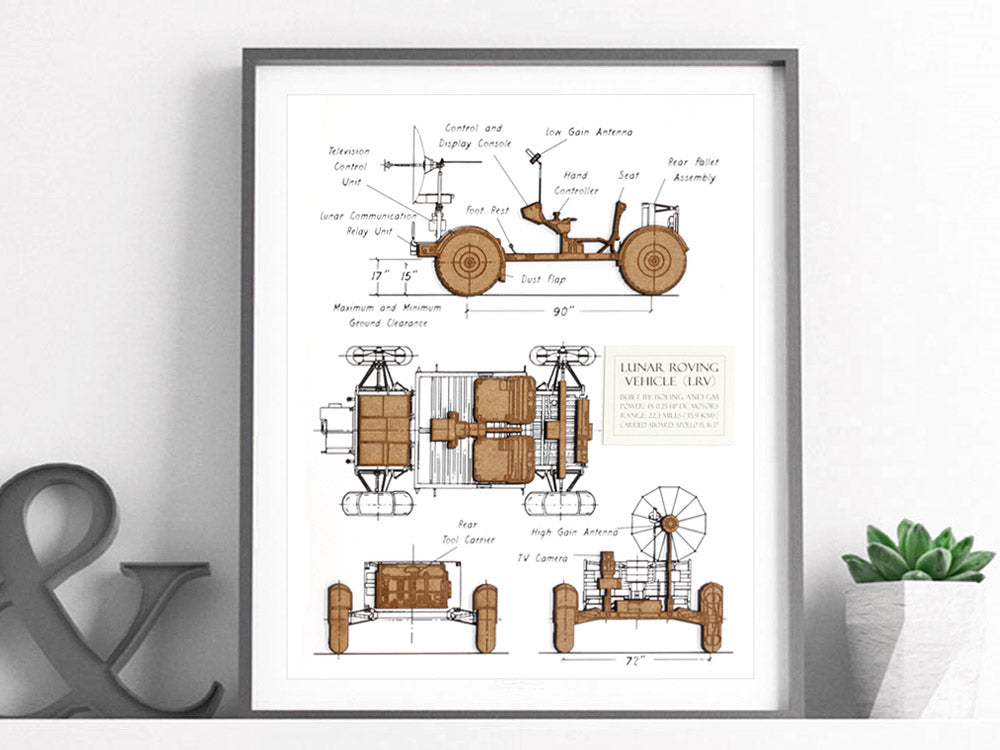 Lunar Rover Blueprint Wall Art, Space Art, NASA Decor