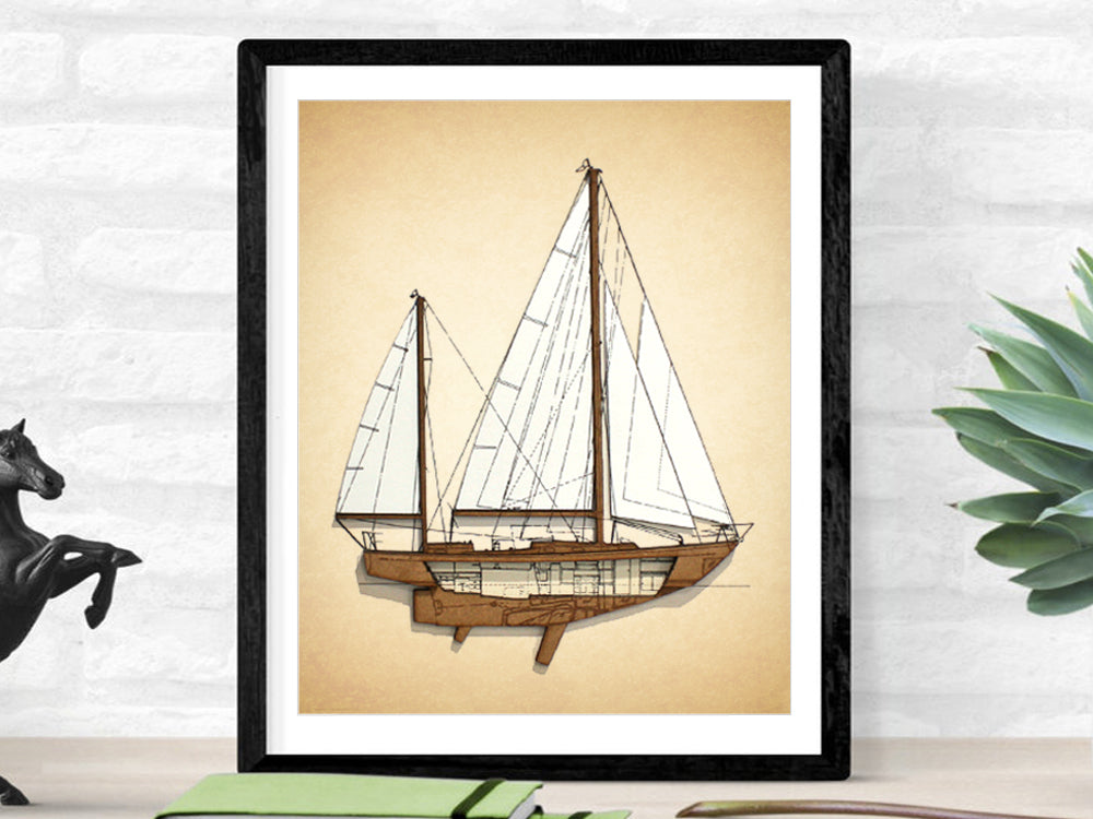 nautical decor, sailing boat art